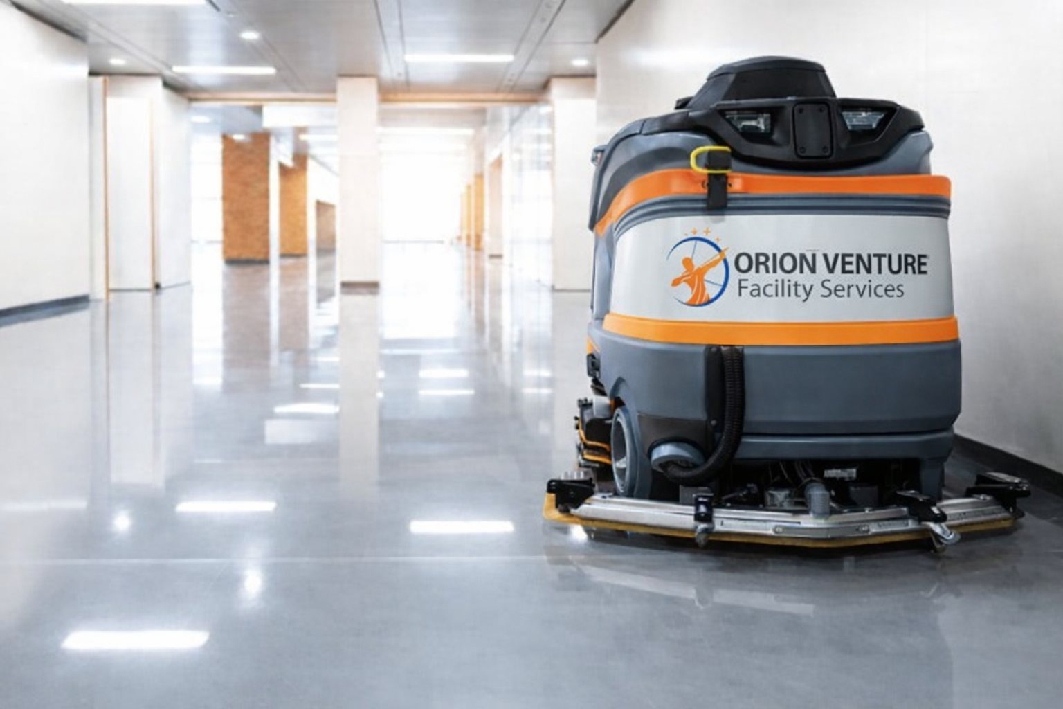 Orion Venture autonomous cleaning robot operating in a corridor